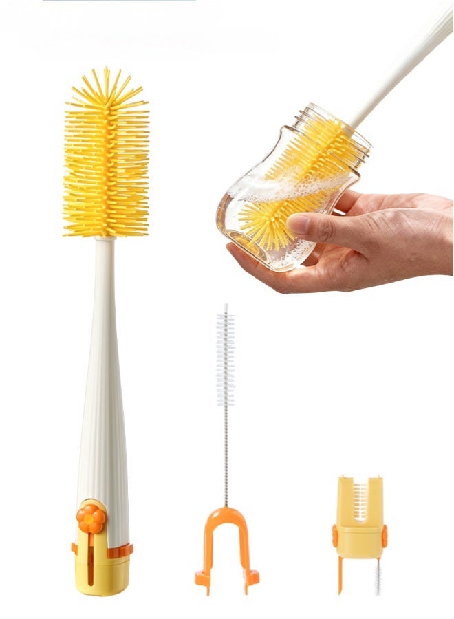 طقم تنظيف زجاجات رضاعة الأطفال، 5 في 1 فرشاة تنظيف متعددة الوظائف من السيليكون، يشمل فرشاة زجاجة من السيليكون، فرشاة للشقوق، فرشاة فوهة على شكل U وفرشاة للشقوق، سهولة الحمل - Image 1